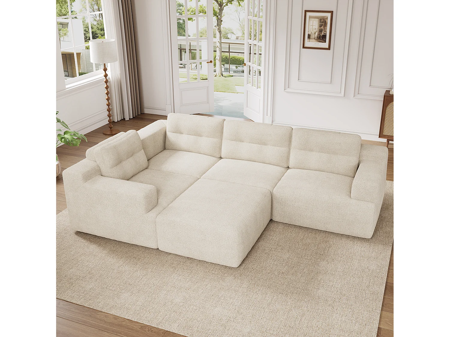 Canapé modulable flexible - structure entièrement en mousse - aucun assemblage requis - tissu chenille - beige