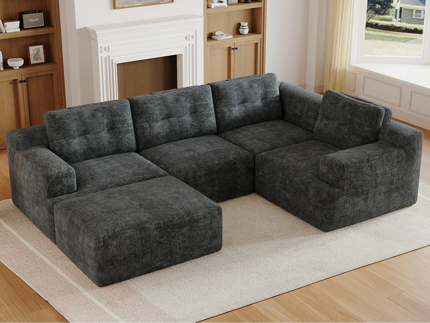 Canapé modulable flexible - structure entièrement en mousse - aucun assemblage requis - tissu chenille - gris
