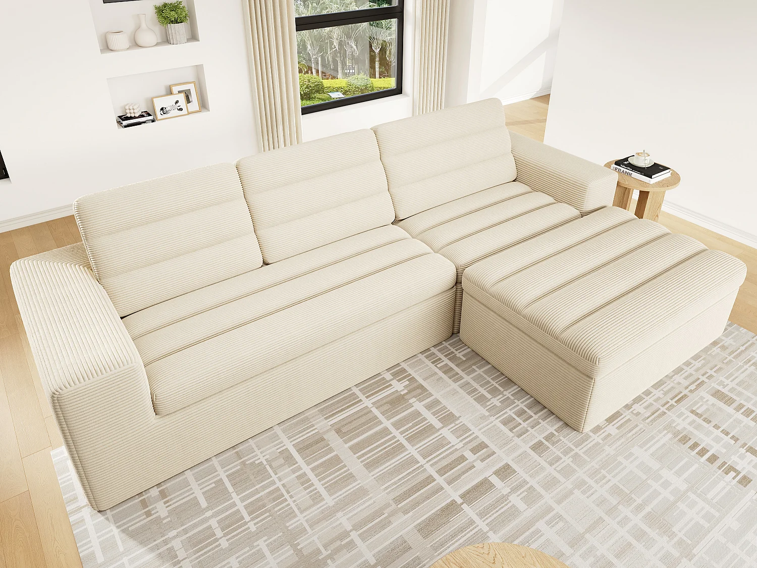 Canapé d'angle moderne en forme de L - design sans cadre - aucun assemblage requis - combinaison libre - tissu chenille - beige