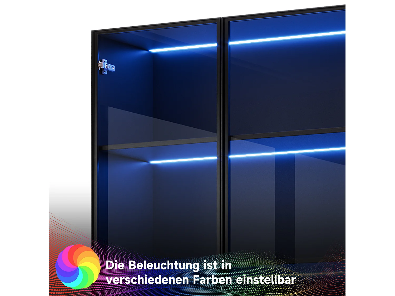 Glasvitrine 60×40×160 cm - mit LED-Beleuchtung - 2 Glastüren und 2 Schubladen - MDF-Struktur - schwarz