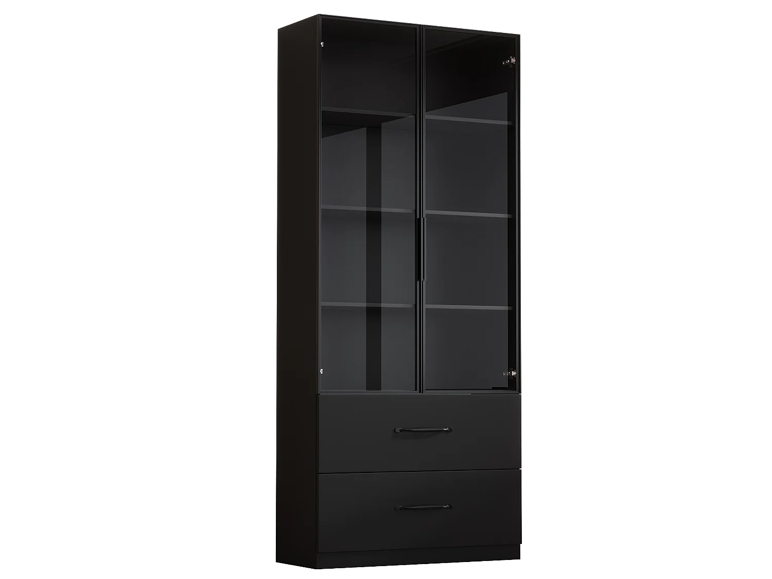 Glasvitrine 60×40×160 cm - mit LED-Beleuchtung - 2 Glastüren und 2 Schubladen - MDF-Struktur - schwarz