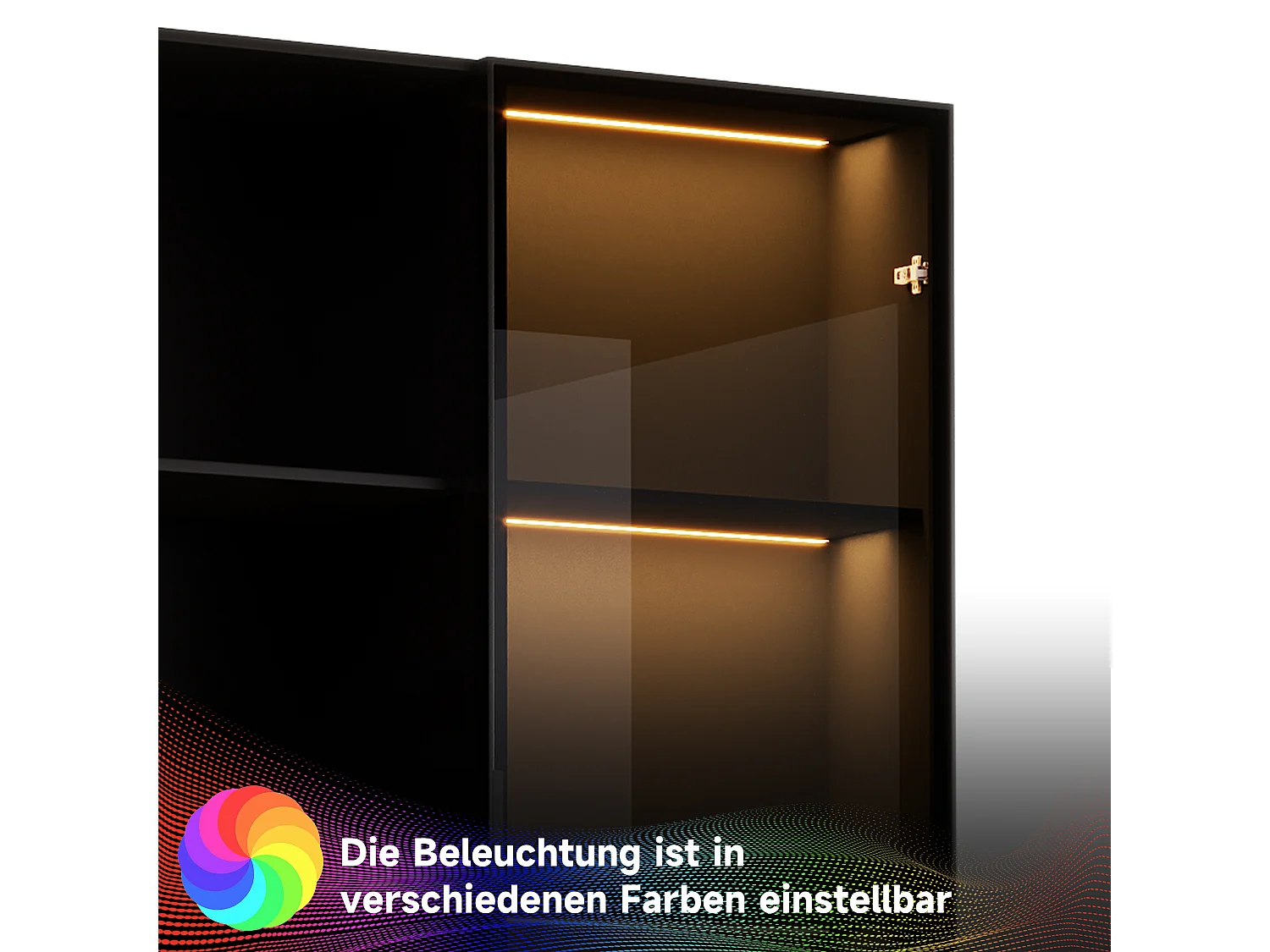 Vitrine avec éclairage LED - 80x40x160 cm - 1 porte en verre trempé - 3 tiroirs et 3 étagères ouvertes - Noir
