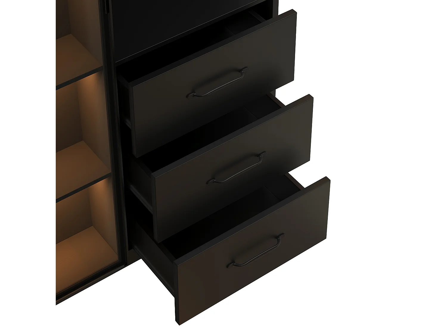 Vitrine avec éclairage LED - 80x40x160 cm - 1 porte en verre trempé - 3 tiroirs et 3 étagères ouvertes - Noir
