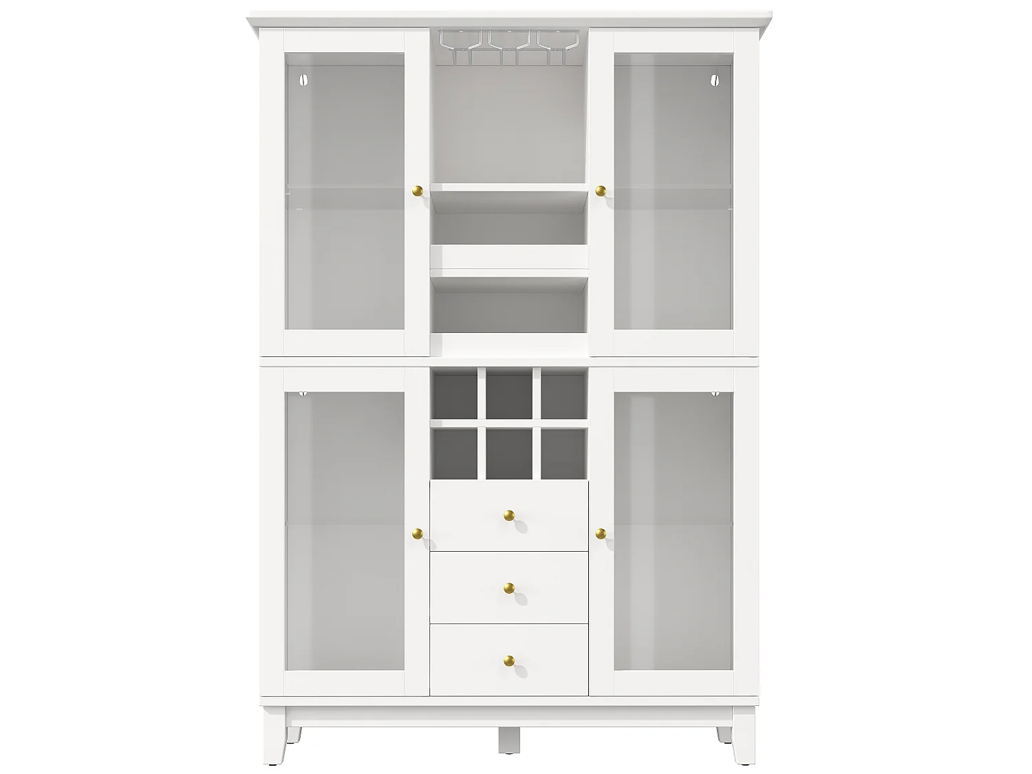 Vitrine branca com iluminação LED, 3 gavetas, prateleira em vidro e 4 portas em vidro, 120 x 40 x 180,5 cm