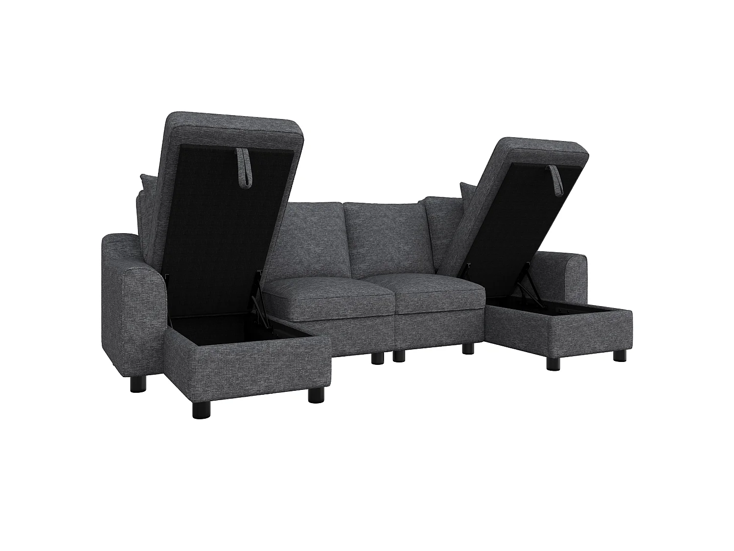 Canapé d'angle en U moderne 280×137×84 cm - comprend deux coussins - avec espace de rangement - tissu chenille - gris
