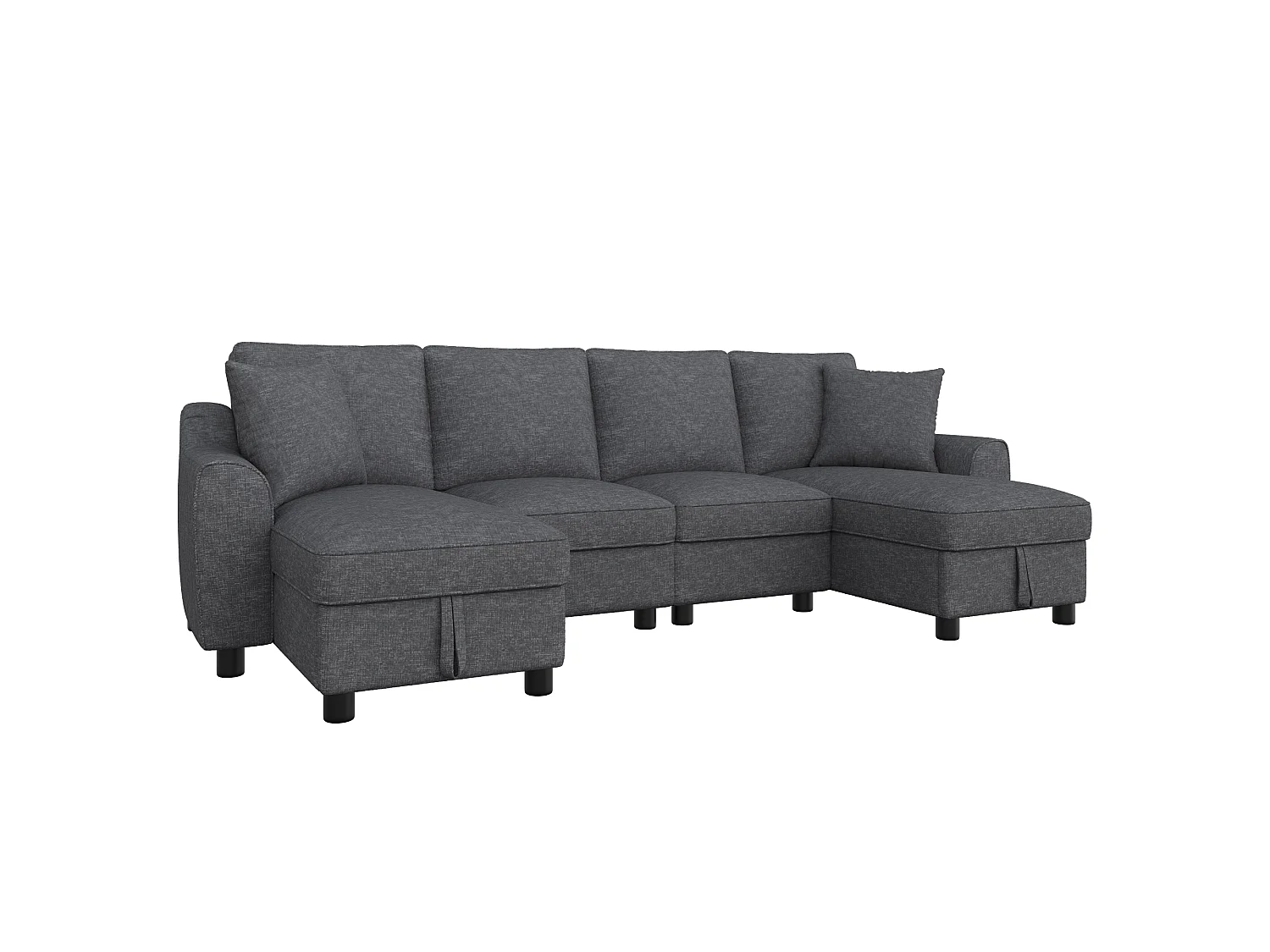 Canapé d'angle en U moderne 280×137×84 cm - comprend deux coussins - avec espace de rangement - tissu chenille - gris
