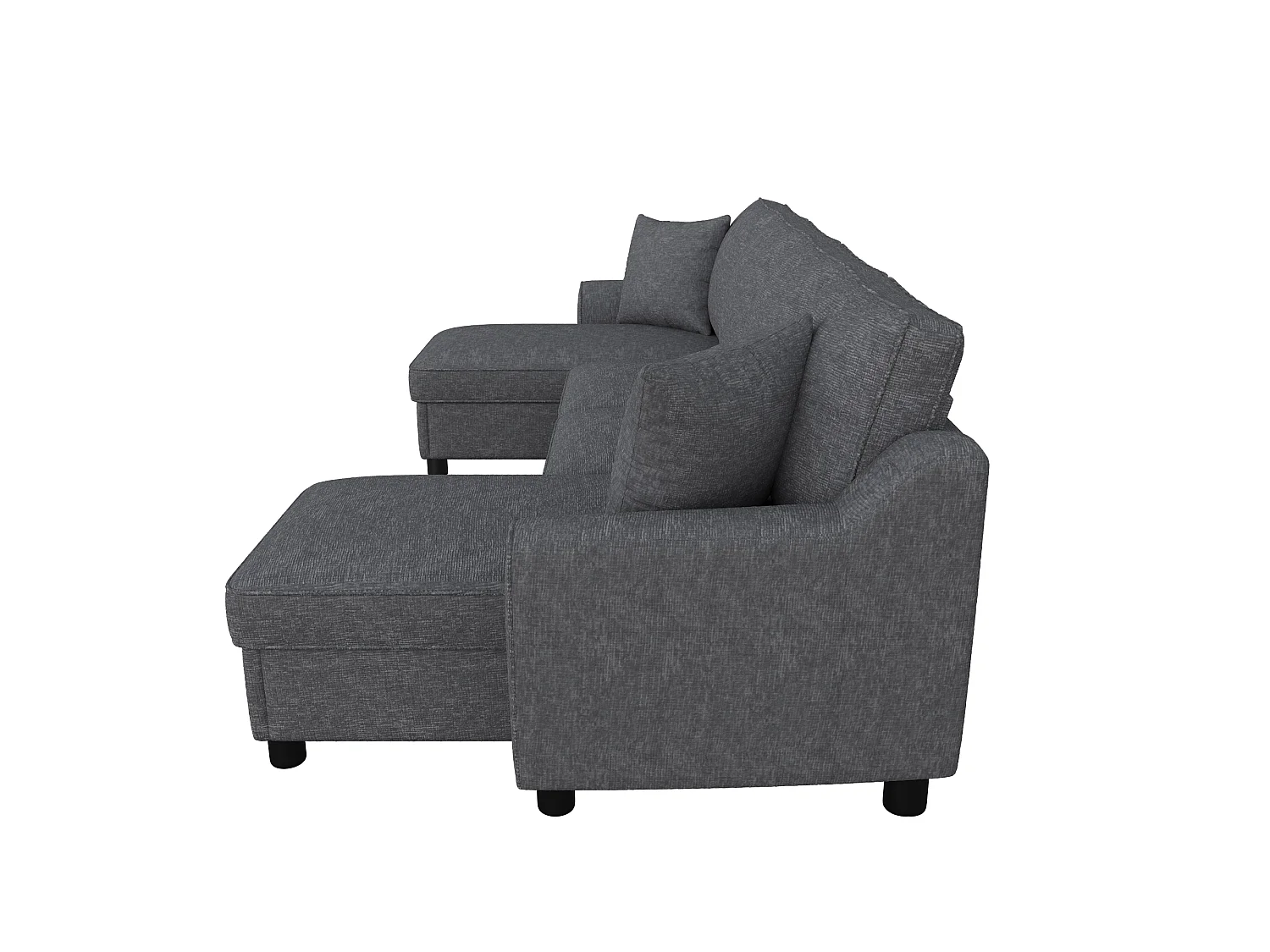 Canapé d'angle en U moderne 280×137×84 cm - comprend deux coussins - avec espace de rangement - tissu chenille - gris