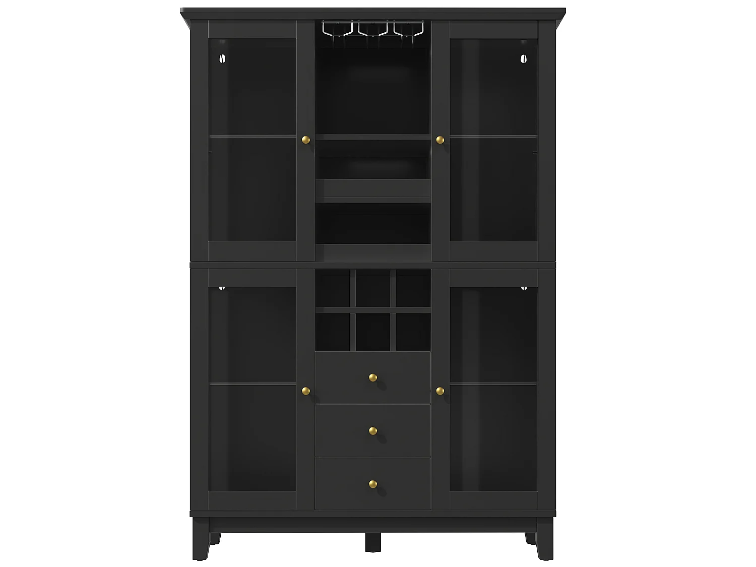 Vitrine preta com iluminação LED, 3 gavetas, prateleira em vidro e 4 portas em vidro, 120 x 40 x 180,5 cm