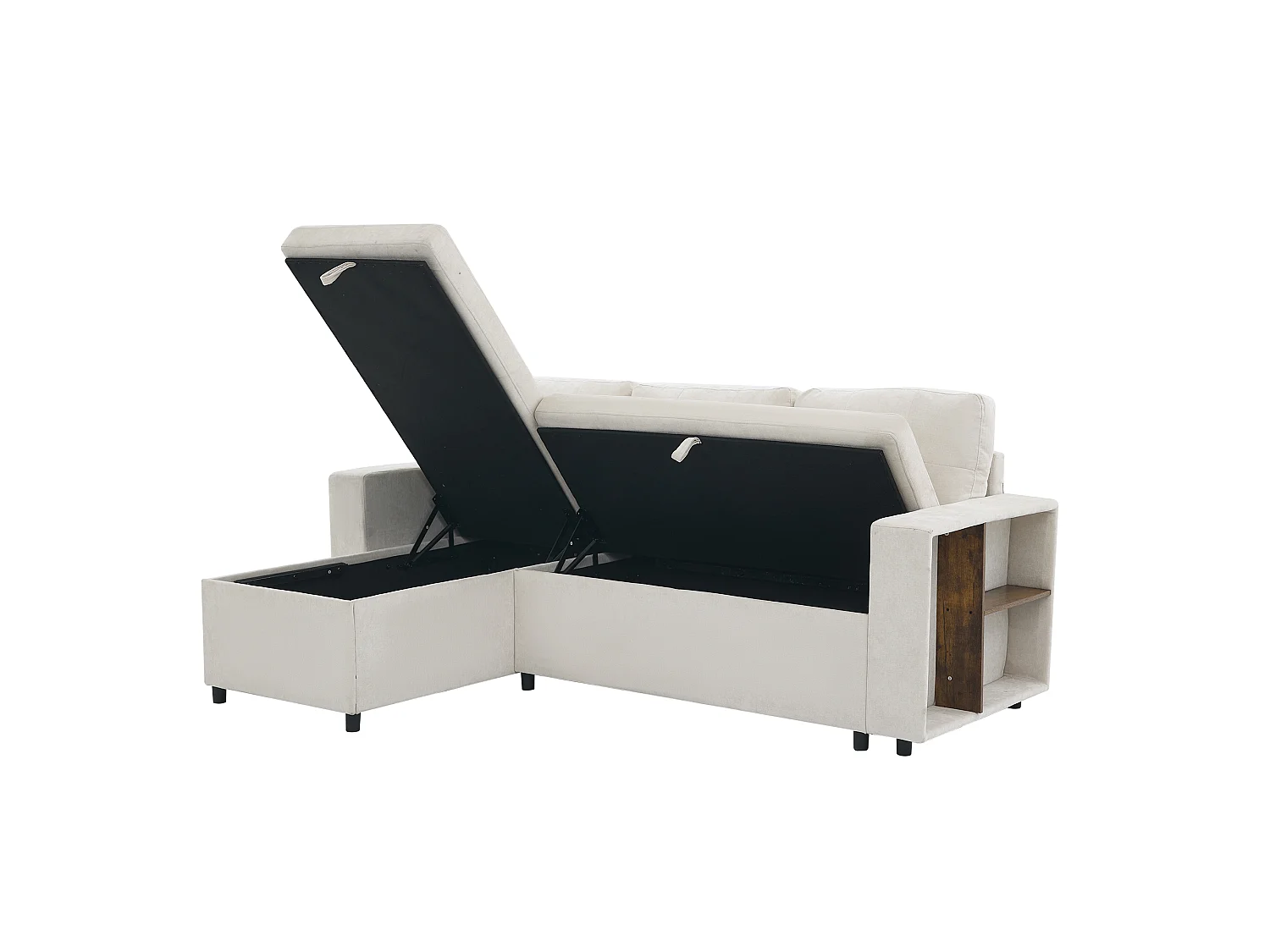Canapé d'angle en L 3 places - 202 x 136 x 85 cm - Rangement latéral - Coussins confortables - Tissu chenille - Beige