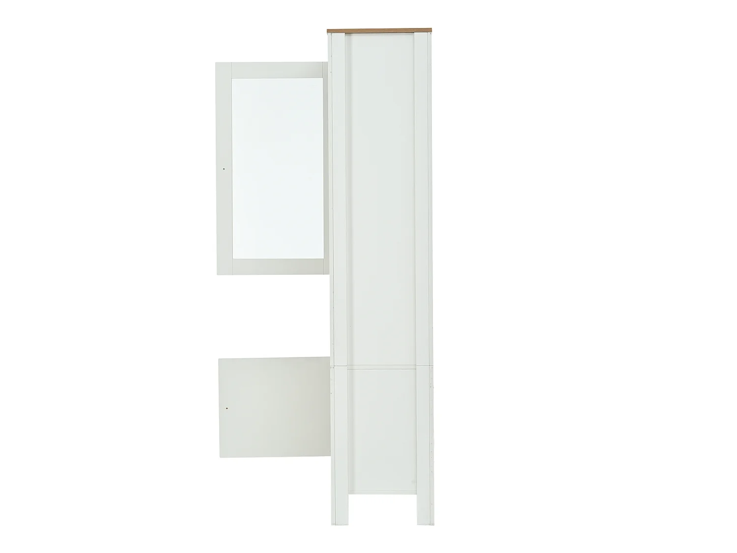 Vitrine com 2 portas e iluminação LED - Painel traseiro com aspeto de madeira natural - Branco