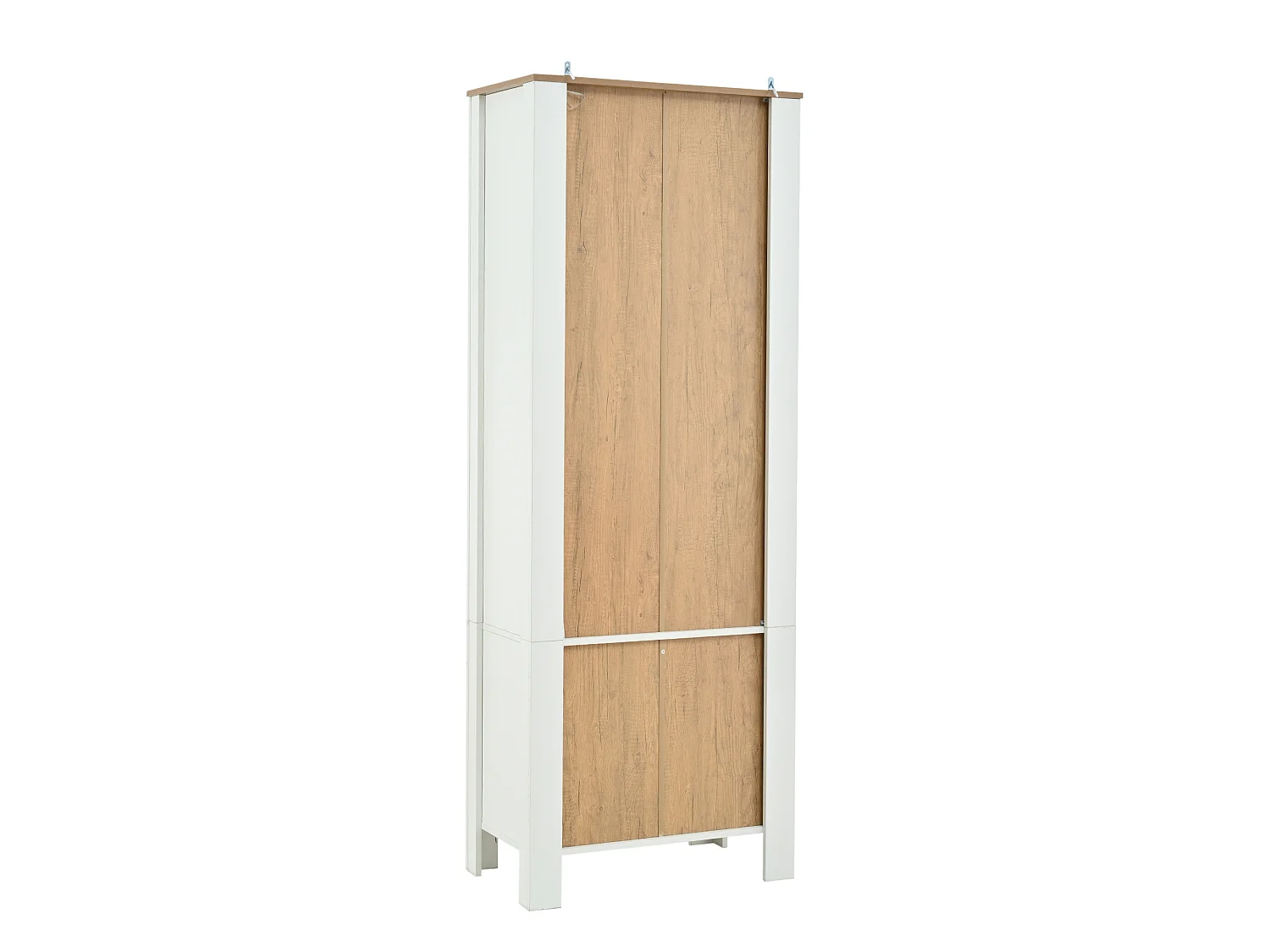 Vitrine com 2 portas e iluminação LED - Painel traseiro com aspeto de madeira natural - Branco