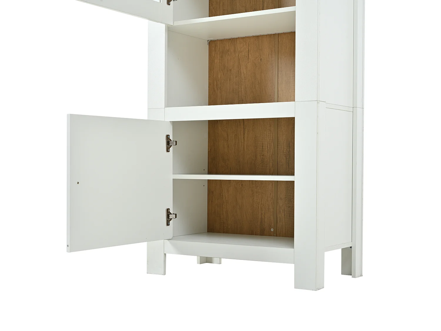 Vitrine com 2 portas e iluminação LED - Painel traseiro com aspeto de madeira natural - Branco