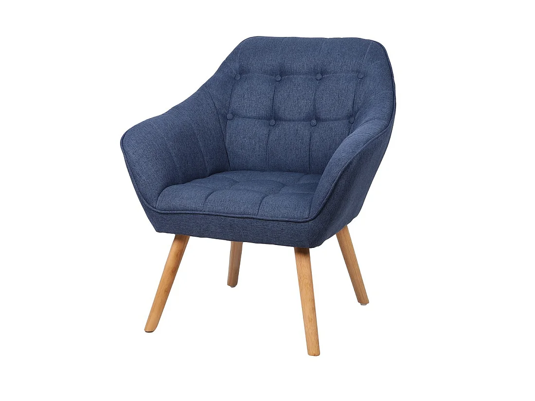 Sillón de tela azul con patas de madera - 74x70xH85 cm, altura del asiento 43 cm - Colección ARCTIKA