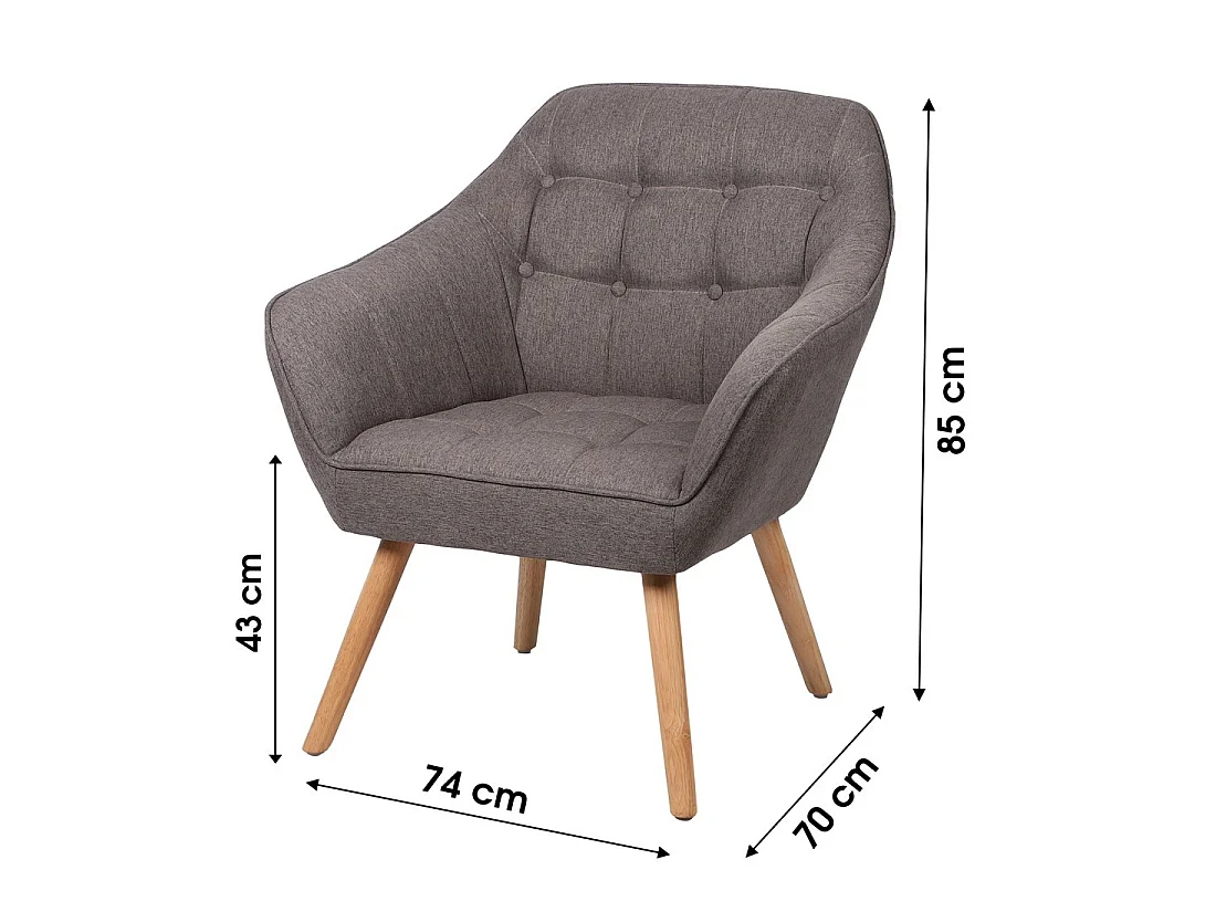 Sillón de tela gris oscuro con patas de madera - 74x70xH85 cm, altura del asiento 43 cm - Colección ARCTIKA