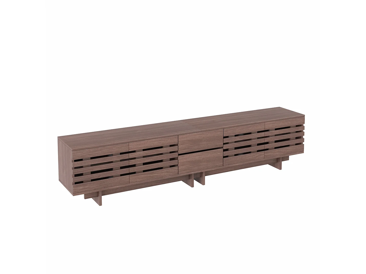 Modern TV-bänk 200 x 39,5 x 55 cm - 4 dörrar, 2 lådor och 6 förvaringsfack - MDF - Brun
