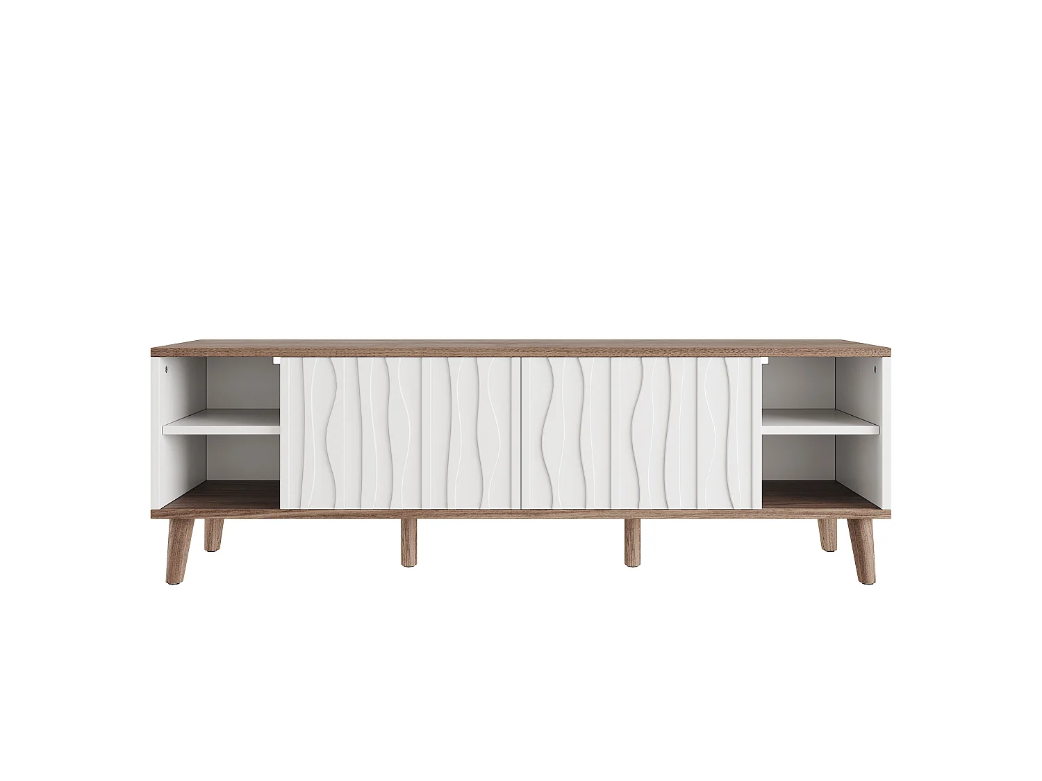 Meuble TV LED avec 2 portes coulissante et 1 tiroirs - Blanc et Noyer foncé 160 x 40 x 52 cm