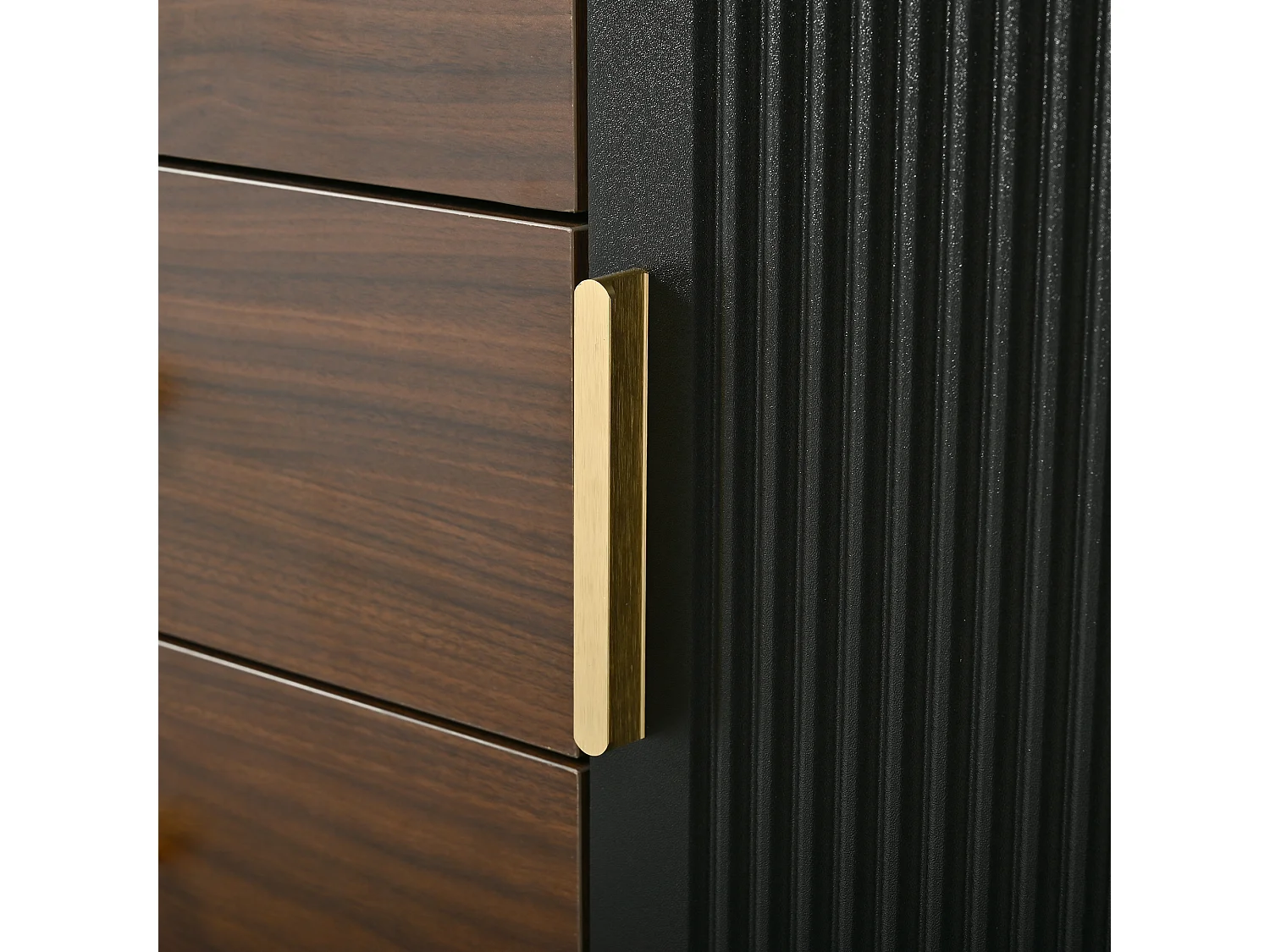 Meuble TV de luxe 180x40x46cm - 3 portes et 3 tiroirs - Verre brun - Angles arrondis - MDF - Noir