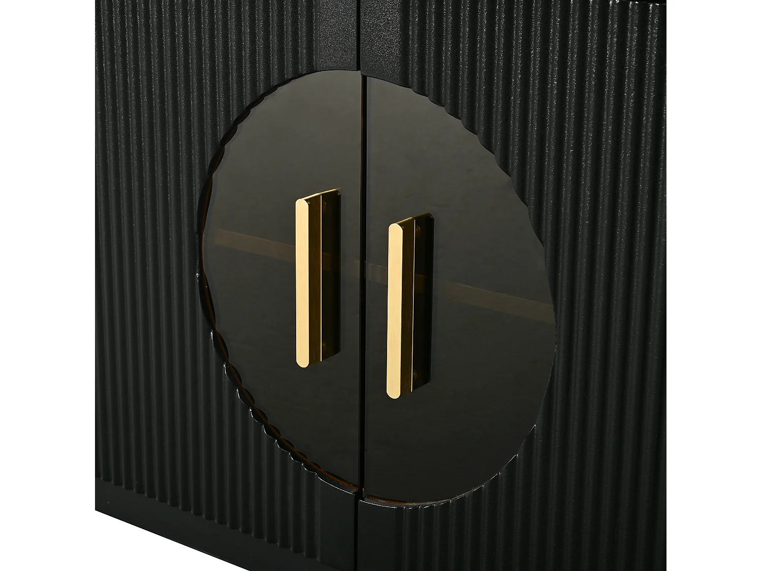 Meuble TV de luxe 180x40x46cm - 3 portes et 3 tiroirs - Verre brun - Angles arrondis - MDF - Noir