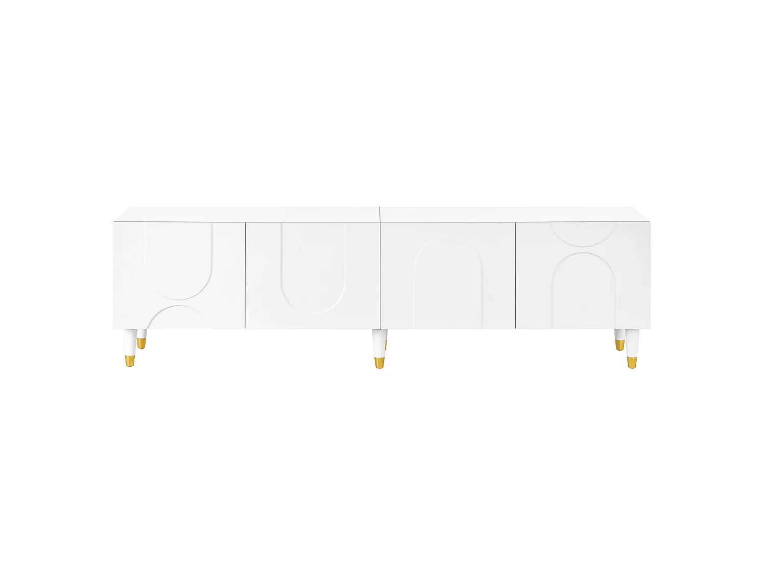 Meuble TV moderne 180x40x50 cm - avec 4 portes - Design en relief arqué - MDF + panneaux de particules - Blanc
