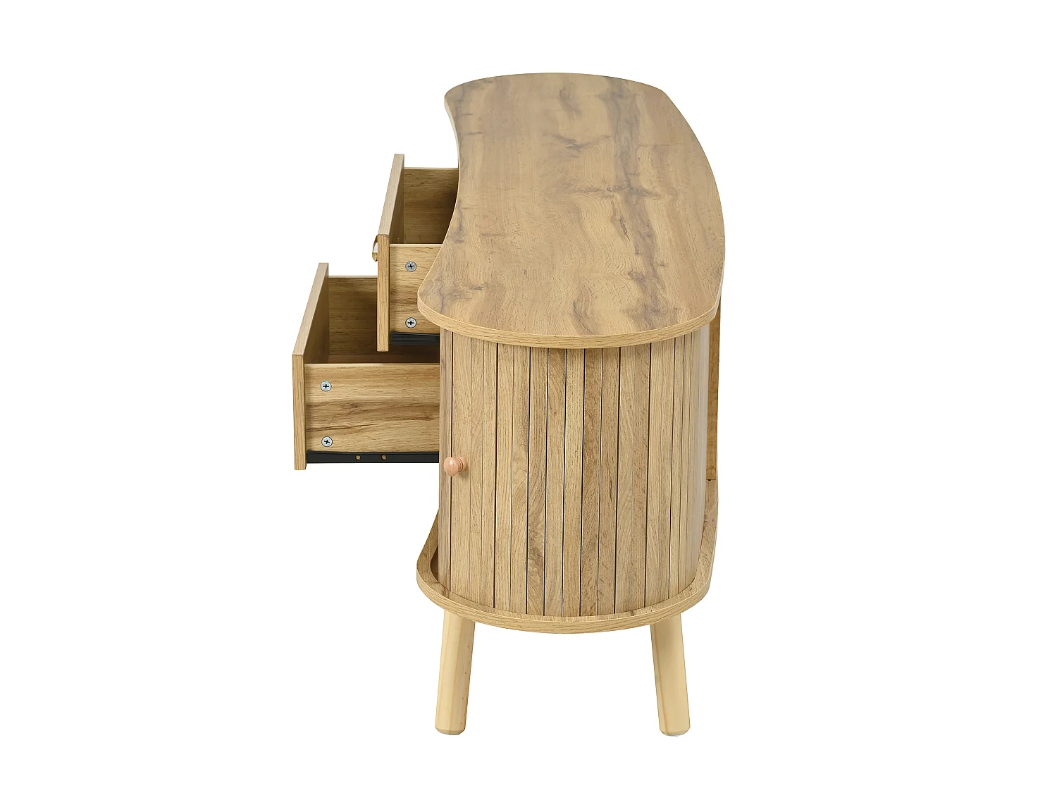 Meuble TV avec 2 portes coulissantes et 2 tiroirs, aspect bois 160x36.5x55 cm