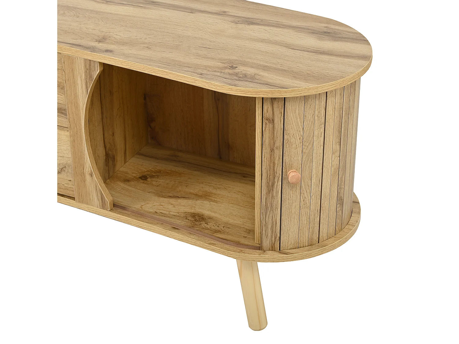 Meuble TV avec 2 portes coulissantes et 2 tiroirs, aspect bois 160x36.5x55 cm