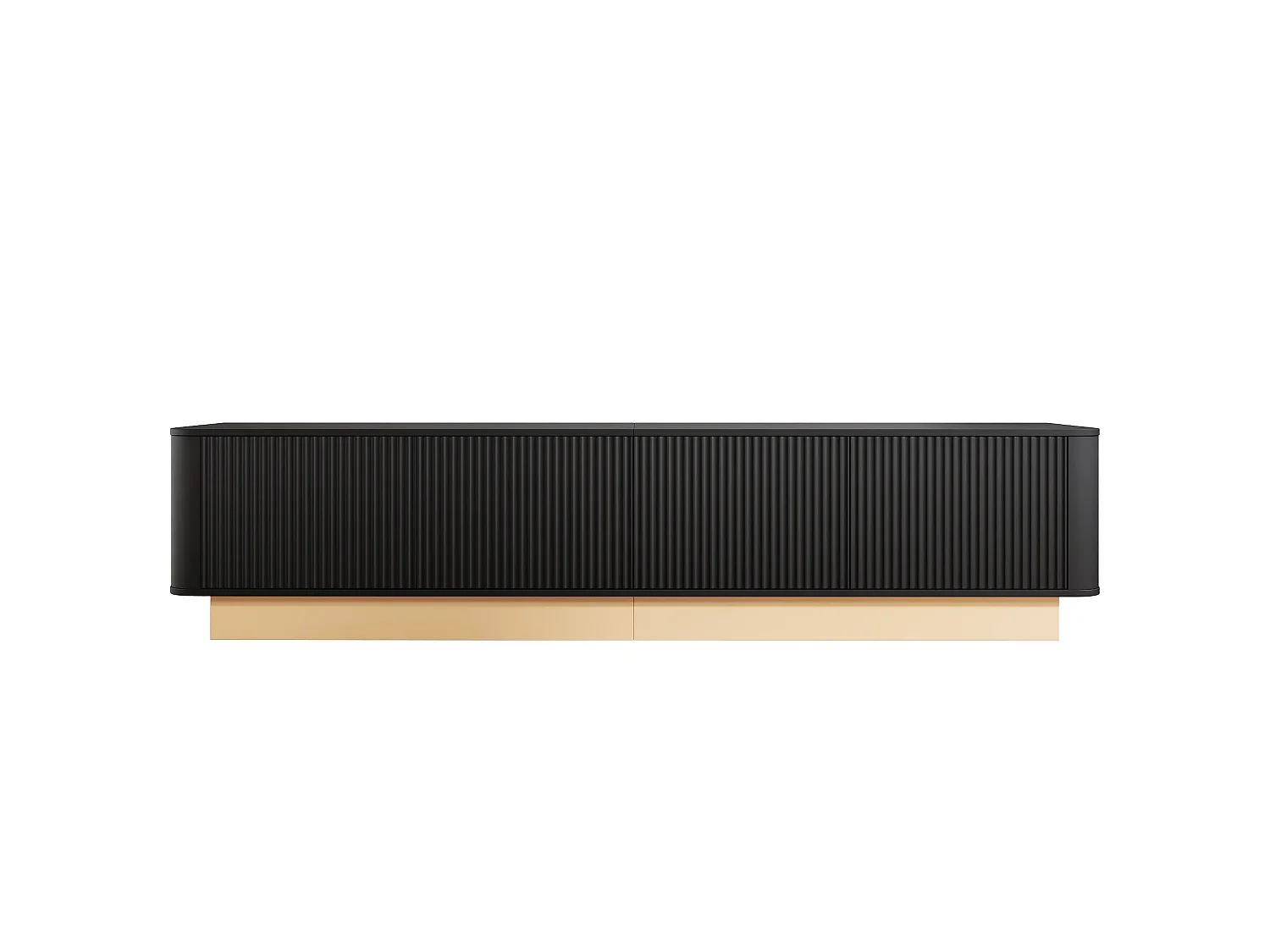Meuble TV 200 cm avec 4 portes et étagères réglables - Noir et bois clair