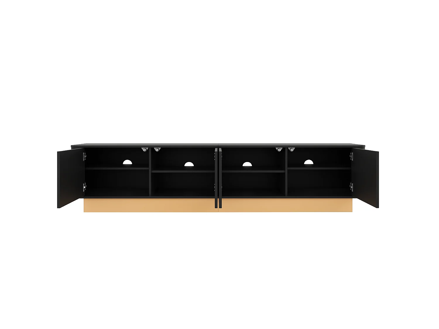 Meuble TV 200 cm avec 4 portes et étagères réglables - Noir et bois clair