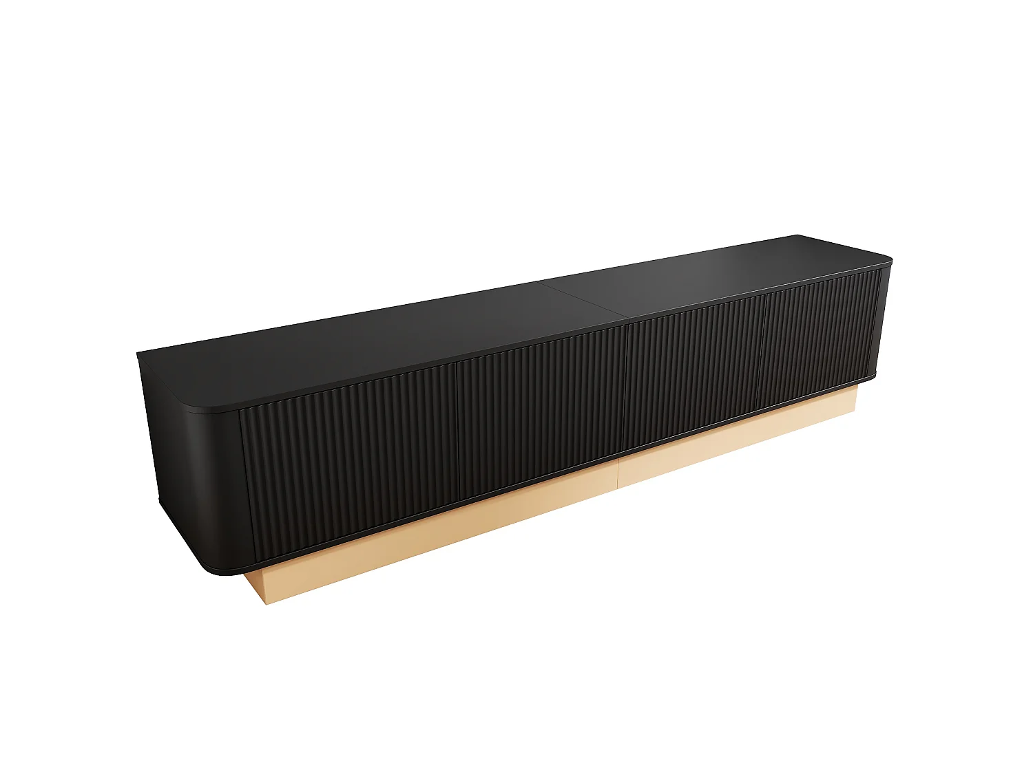 Meuble TV 200 cm avec 4 portes et étagères réglables - Noir et bois clair