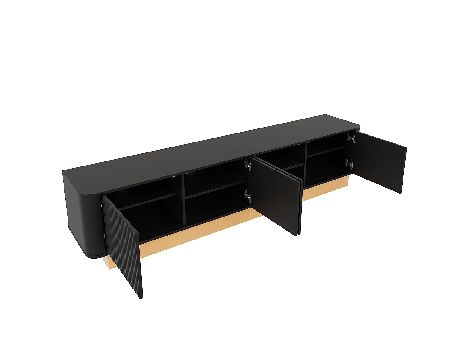 Meuble TV 200 cm avec 4 portes et étagères réglables - Noir et bois clair