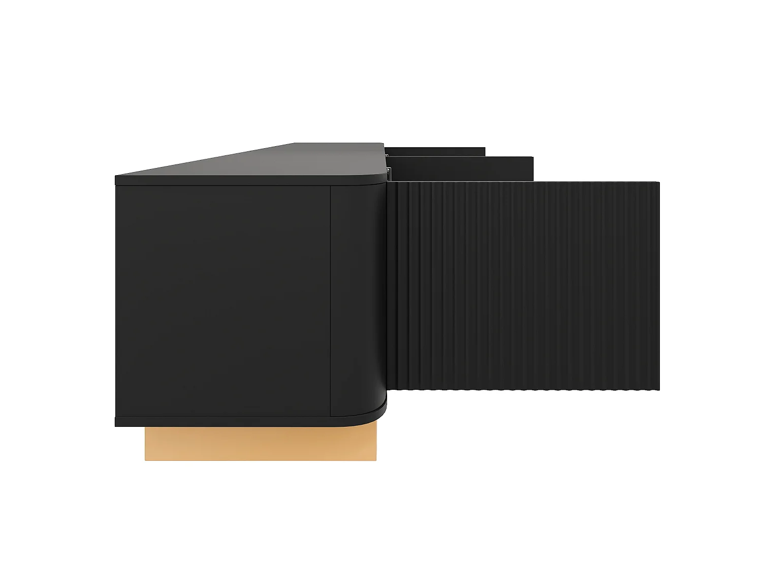 Meuble TV 200 cm avec 4 portes et étagères réglables - Noir et bois clair