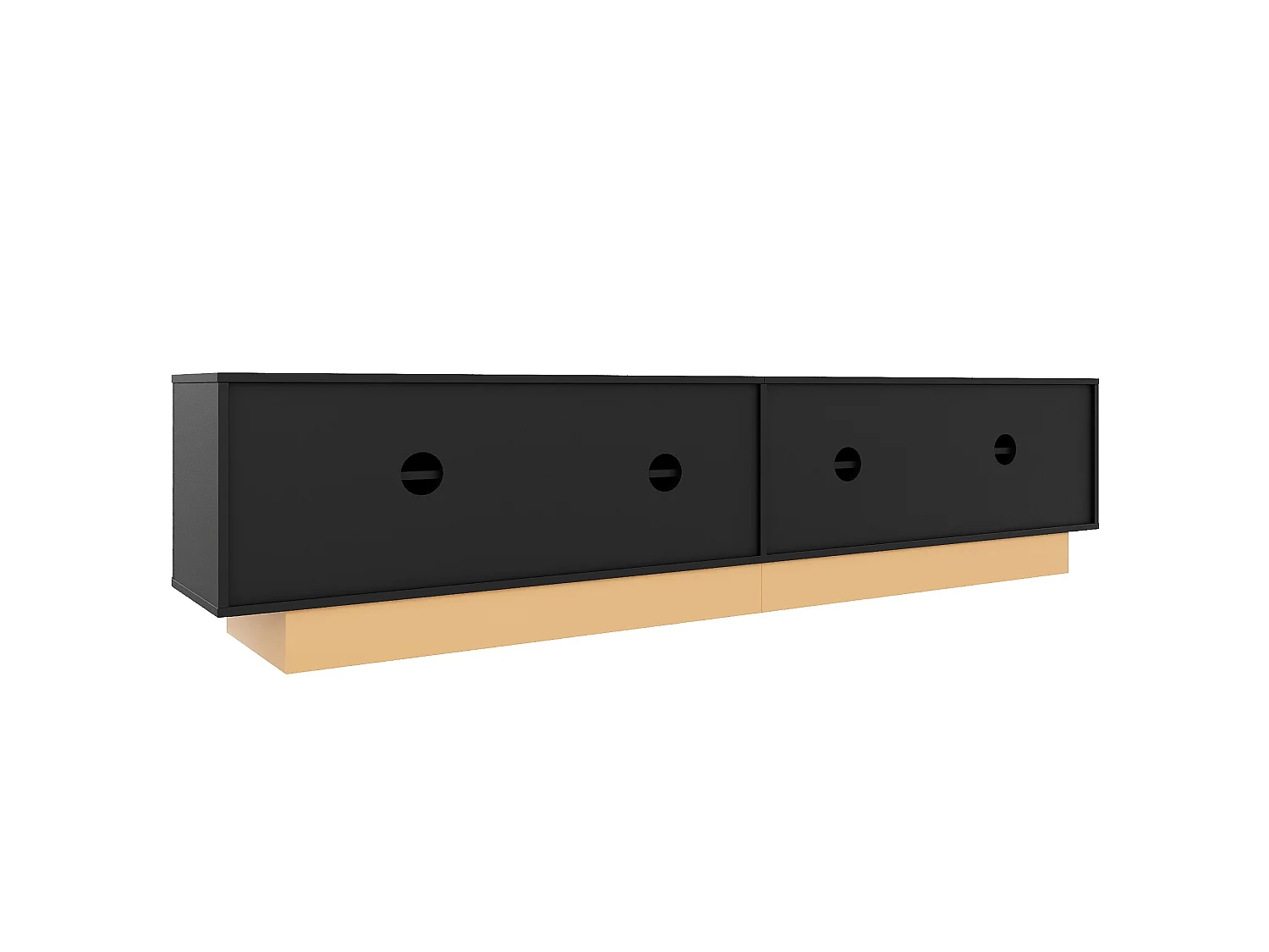 Meuble TV 200 cm avec 4 portes et étagères réglables - Noir et bois clair