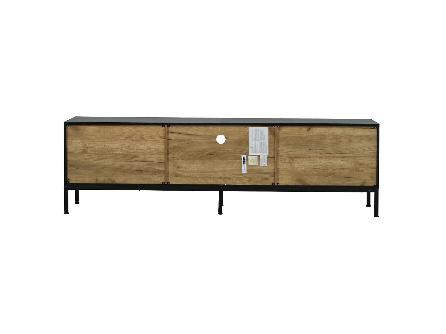 Meuble TV noir et bois avec 2 portes et 1 tiroir - Pour télé 70 pouces 170 x 35 x 50 cm