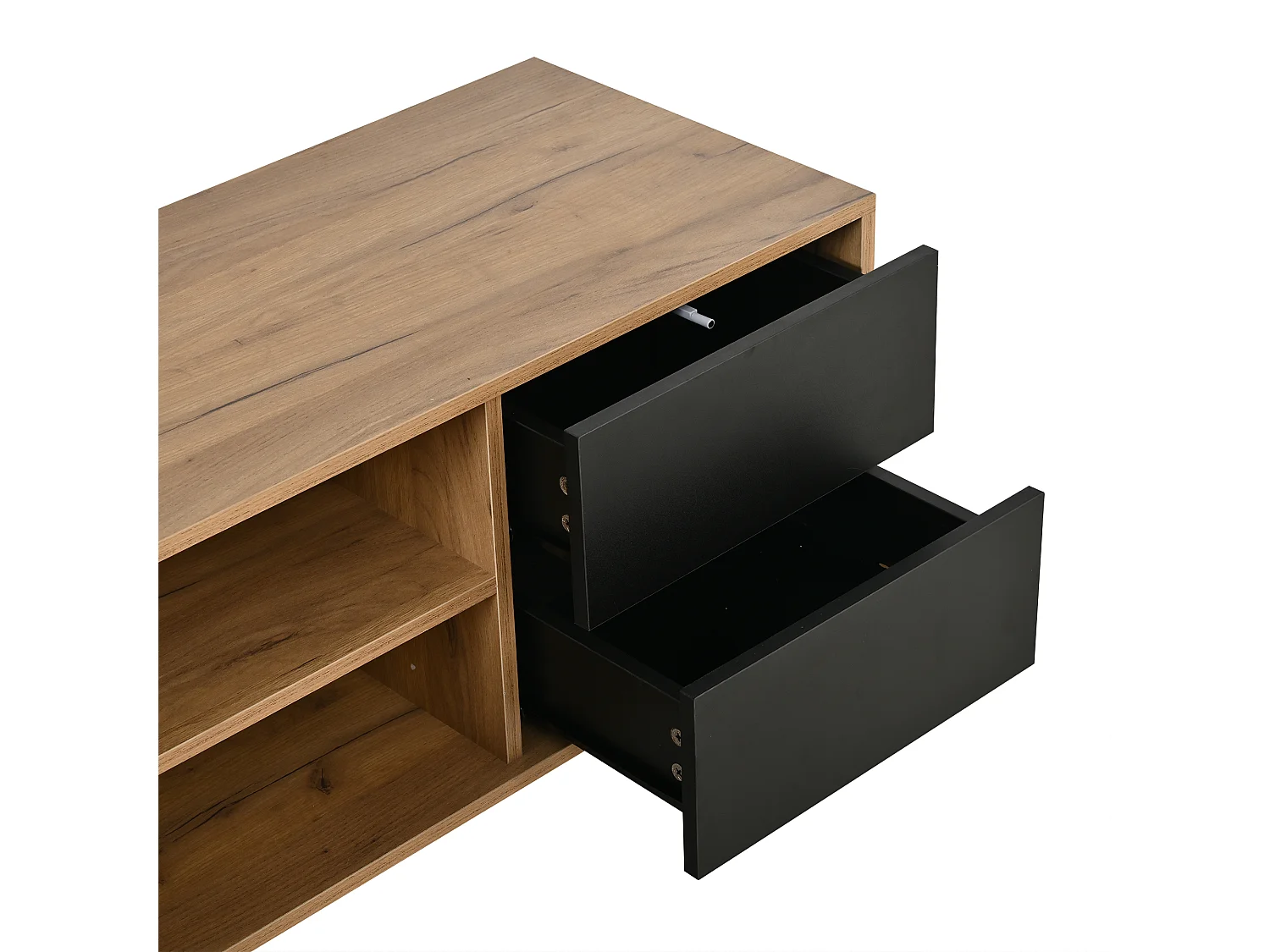 TV-Möbel in Holzoptik 180x40x50 cm - 2 Türen und 2 Schubladen - Metallfüße - Spanplatten - Natur + Schwarz