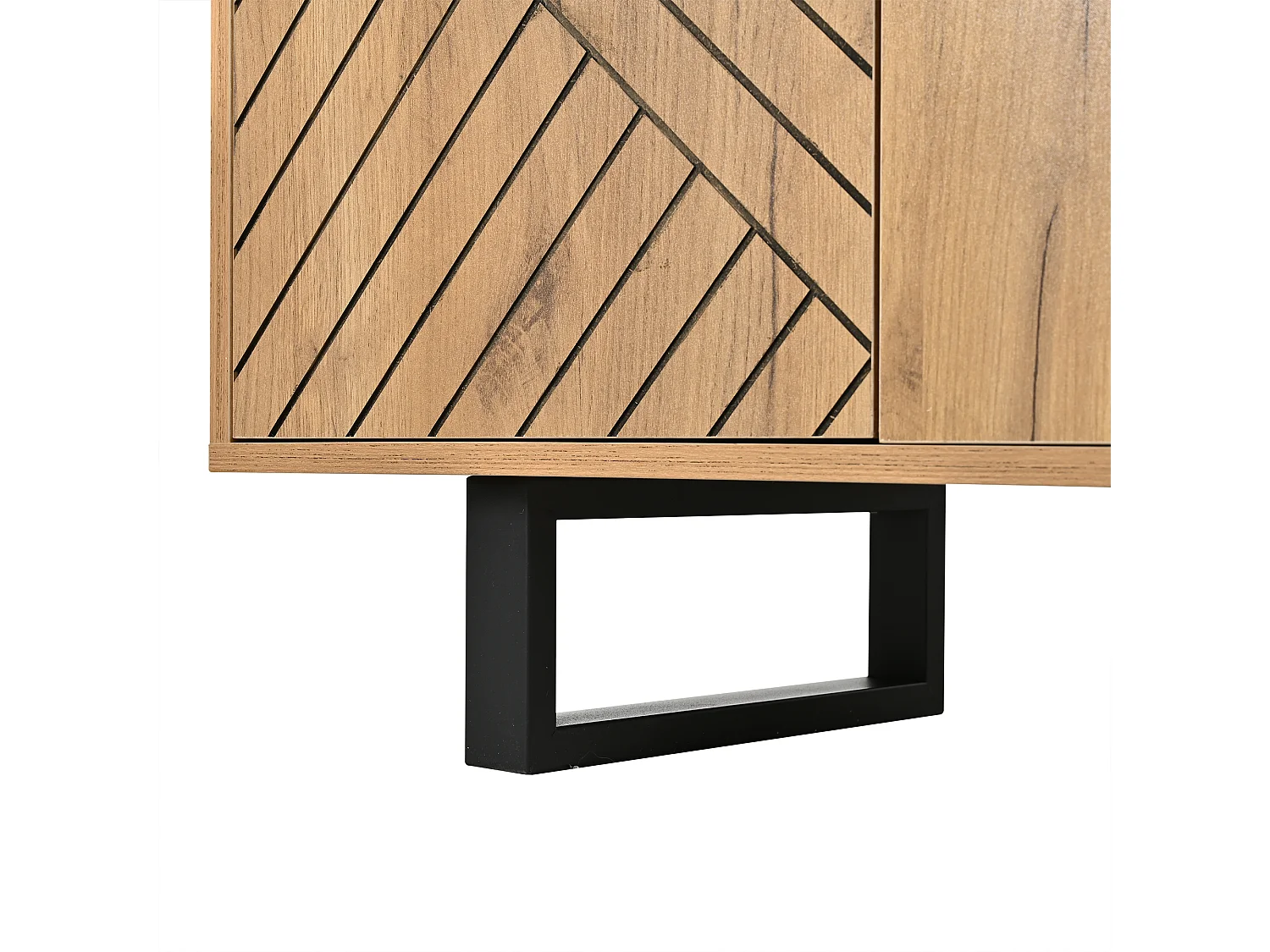 TV-Möbel in Holzoptik 180x40x50 cm - 2 Türen und 2 Schubladen - Metallfüße - Spanplatten - Natur + Schwarz
