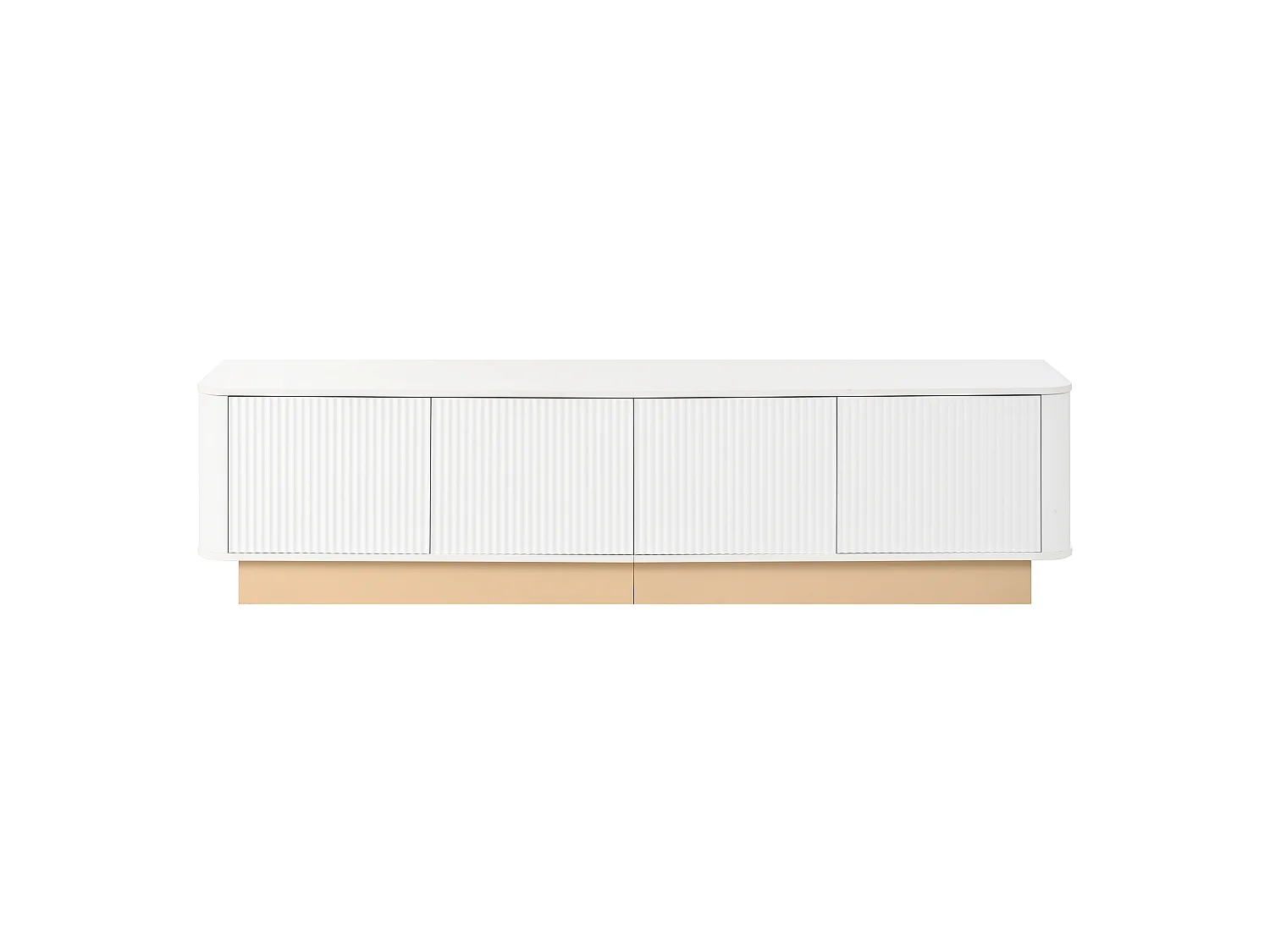 200 cm TV-bänk med 4 dörrar och justerbara hyllplan - Vitt och ljust trä