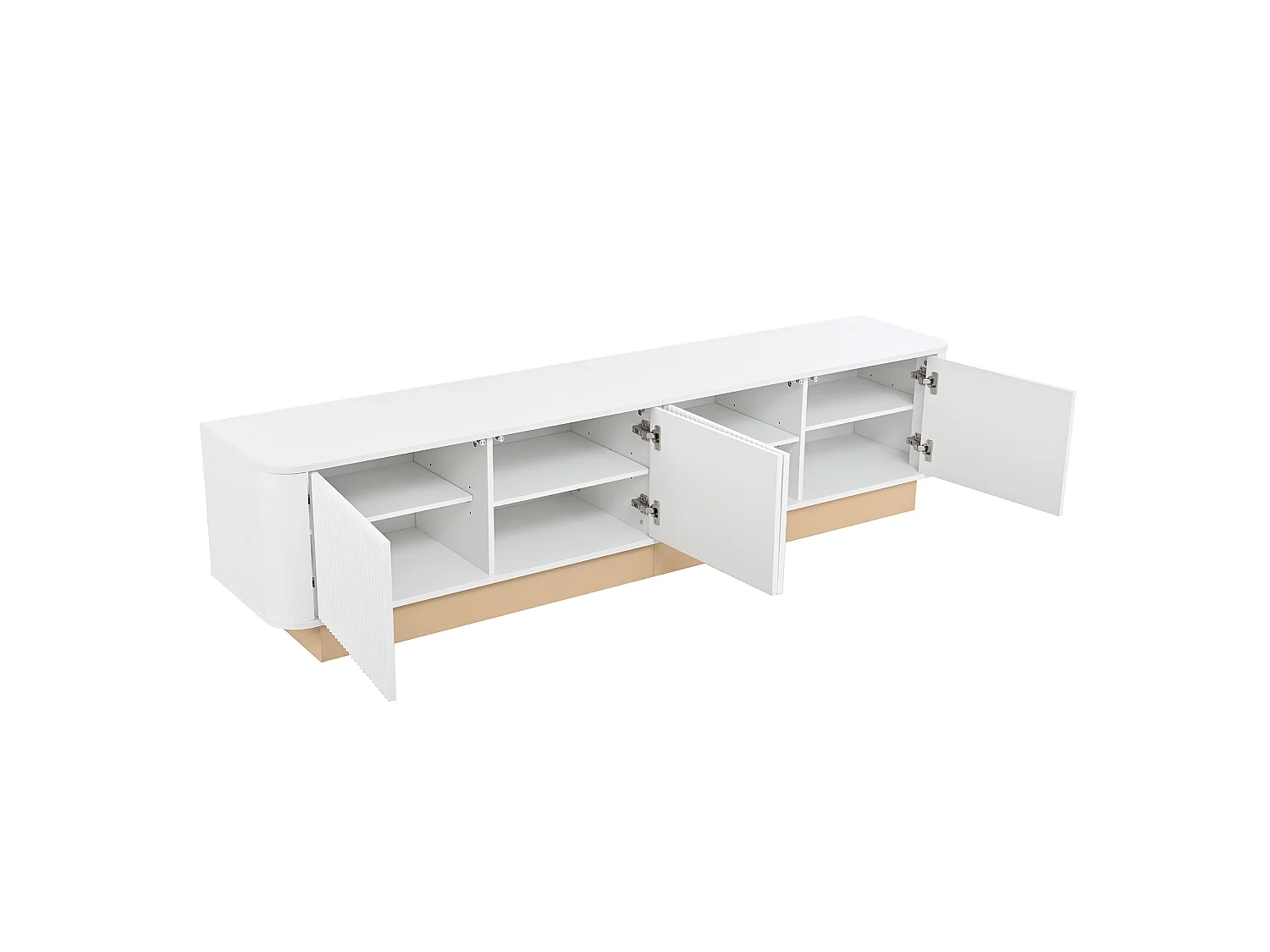 200 cm TV-bänk med 4 dörrar och justerbara hyllplan - Vitt och ljust trä
