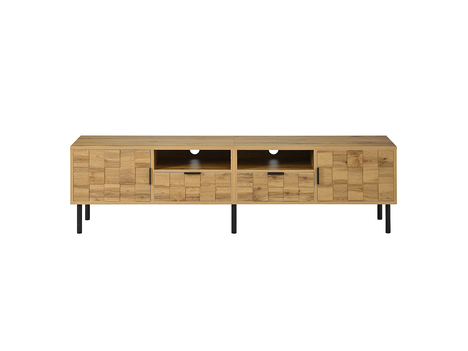 Meuble TV Mosaic avec 2 portes et 2 tiroirs, pieds en métal - Naturel clair