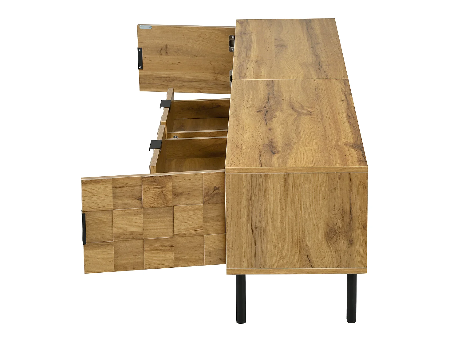Meuble TV Mosaic avec 2 portes et 2 tiroirs, pieds en métal - Naturel clair