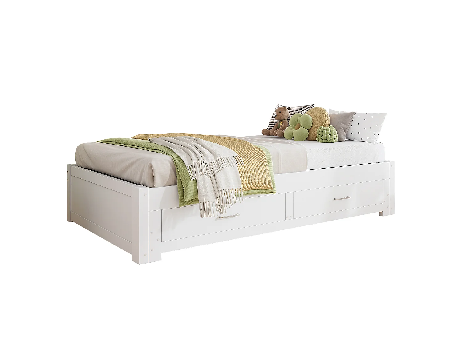 Canapé-lit extensible en bois 180 x 190 cm - avec 2 tiroirs - avec sommier à lattes - blanc (matelas non inclus)