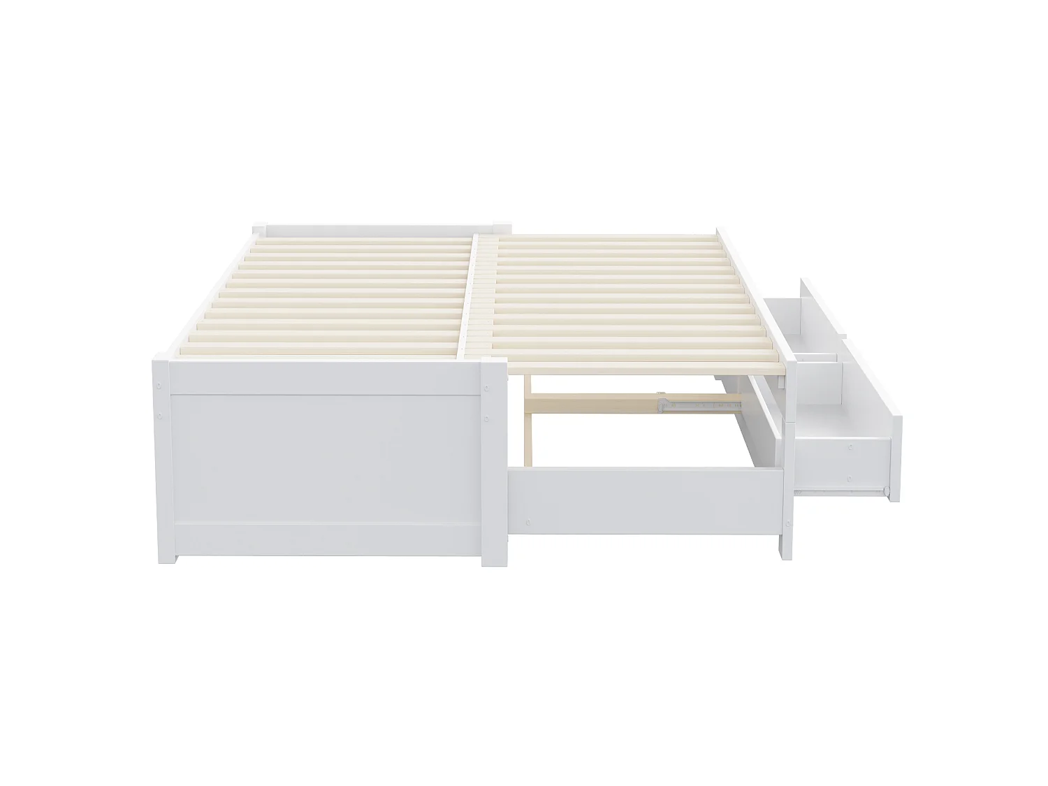 Canapé-lit extensible en bois 180 x 190 cm - avec 2 tiroirs - avec sommier à lattes - blanc (matelas non inclus)