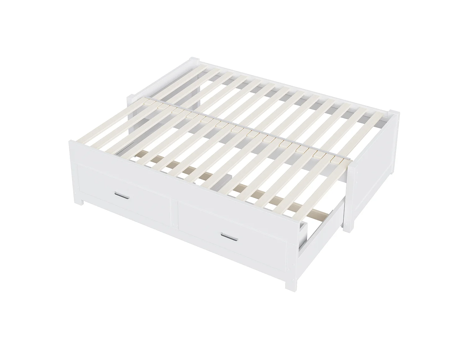 Canapé-lit extensible en bois 180 x 190 cm - avec 2 tiroirs - avec sommier à lattes - blanc (matelas non inclus)