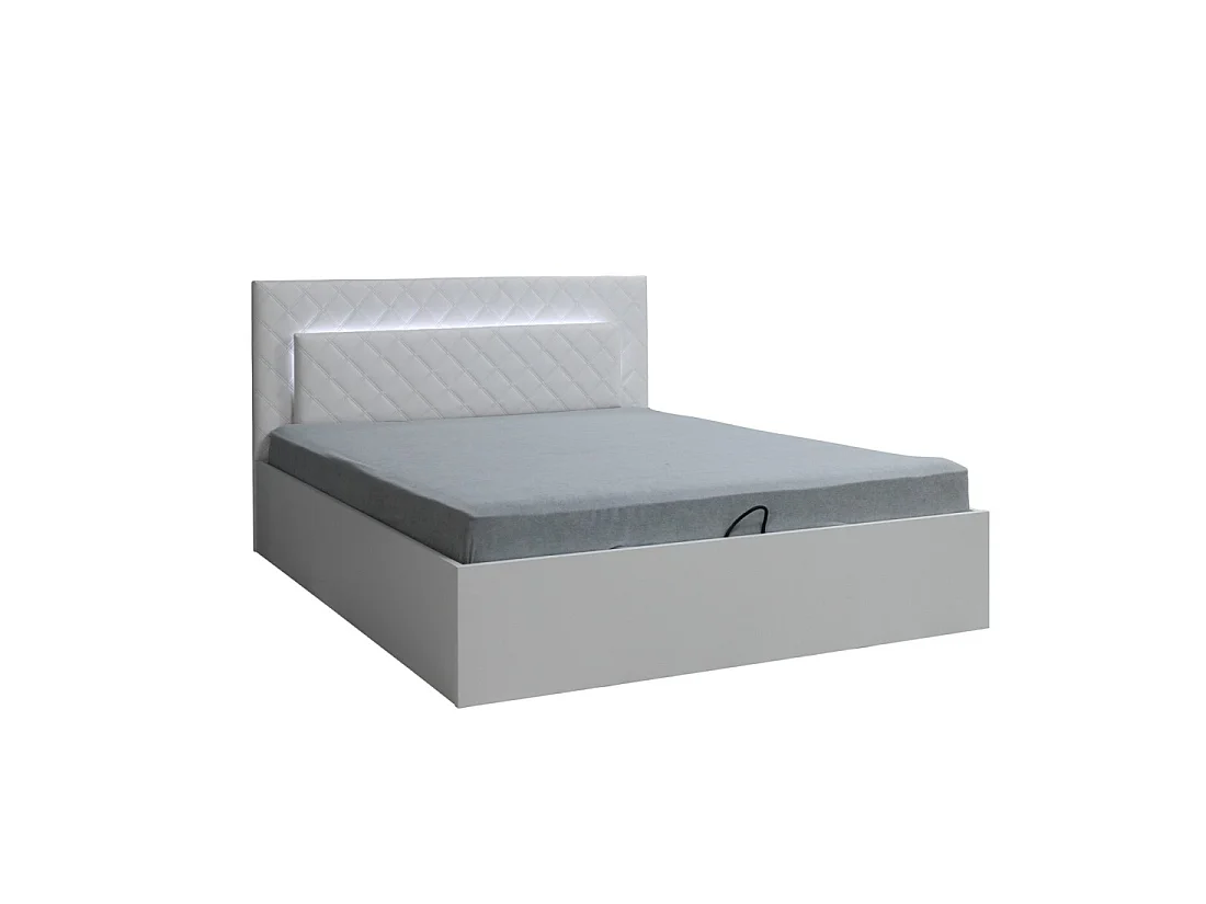 Ensemble lit PANAREA 180x200 avec LED, sommier et chevets – Blanc brillant – Lit design moderne