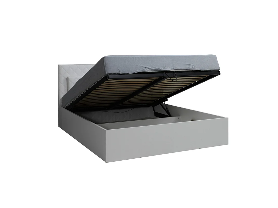 Ensemble lit PANAREA 180x200 avec LED, sommier et chevets – Blanc brillant – Lit design moderne