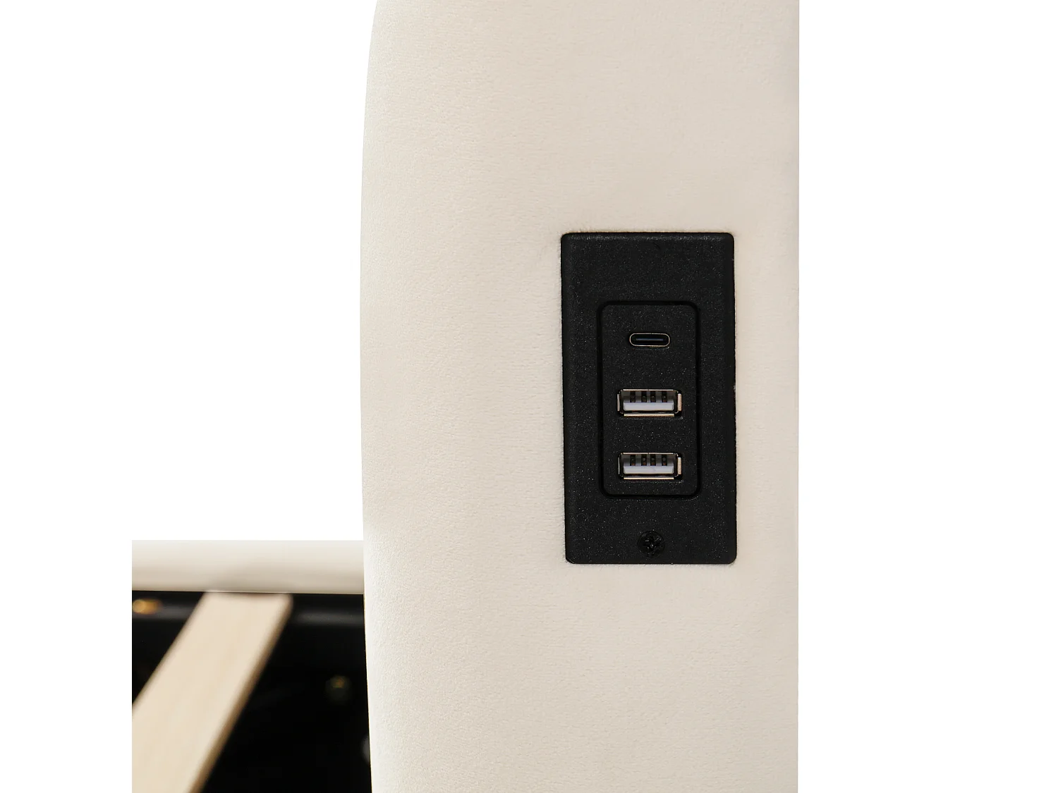 Lit coffre rembourré pour enfant 90x200 cm - Avec tête de lit rembourrée - Avec port USB - Velours - Beige (sans matelas)