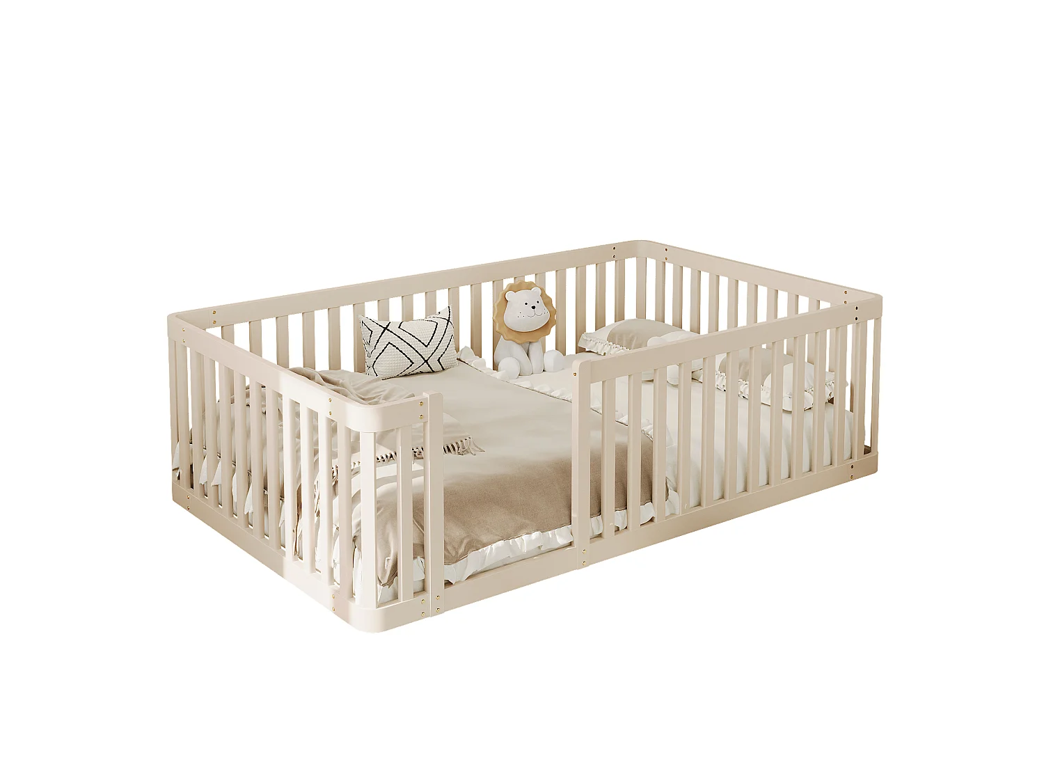 Lit enfant en bois 90x200 avec barrière, Sans sommier à lattes - Couleur bois