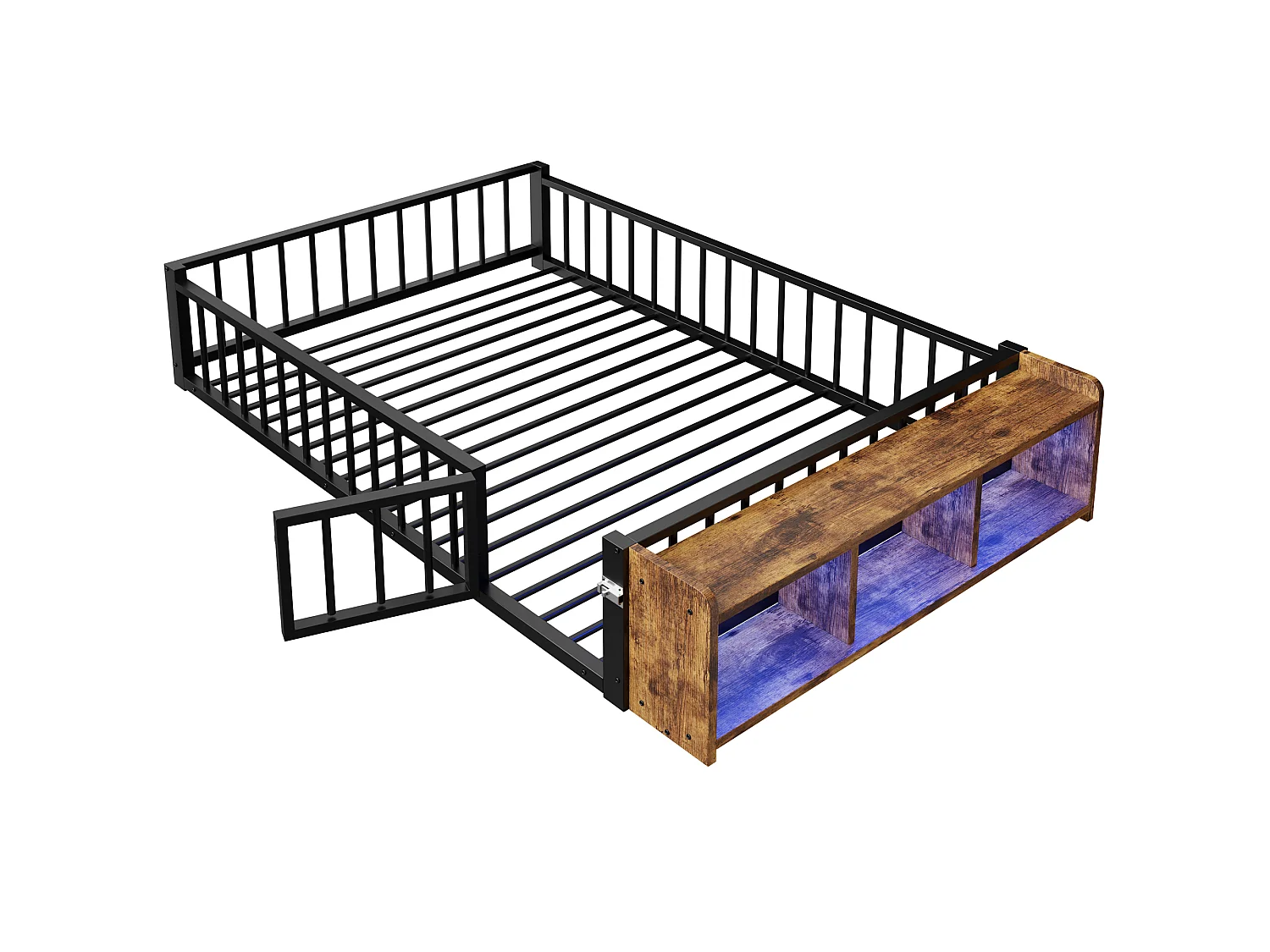 Lit enfant en métal 140 x 200 cm avec barrière de sécurité et LED, noir