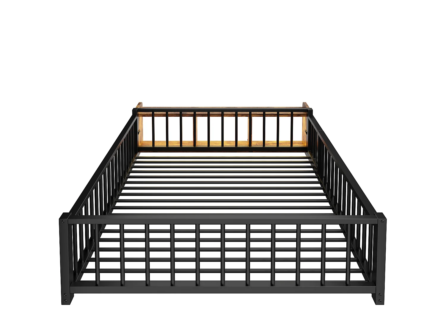 Lit enfant en métal 140 x 200 cm avec barrière de sécurité et LED, noir