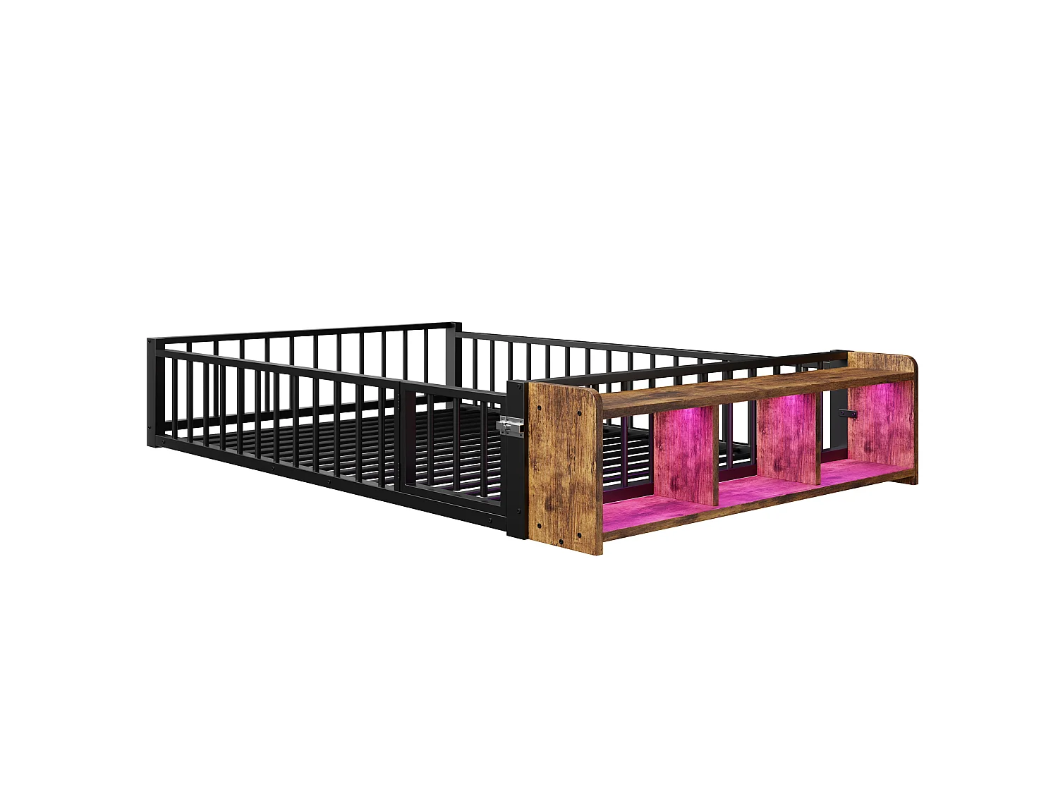 Lit enfant en métal 140 x 200 cm avec barrière de sécurité et LED, noir