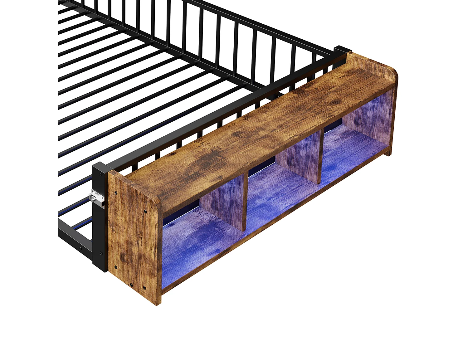 Lit enfant en métal 140 x 200 cm avec barrière de sécurité et LED, noir
