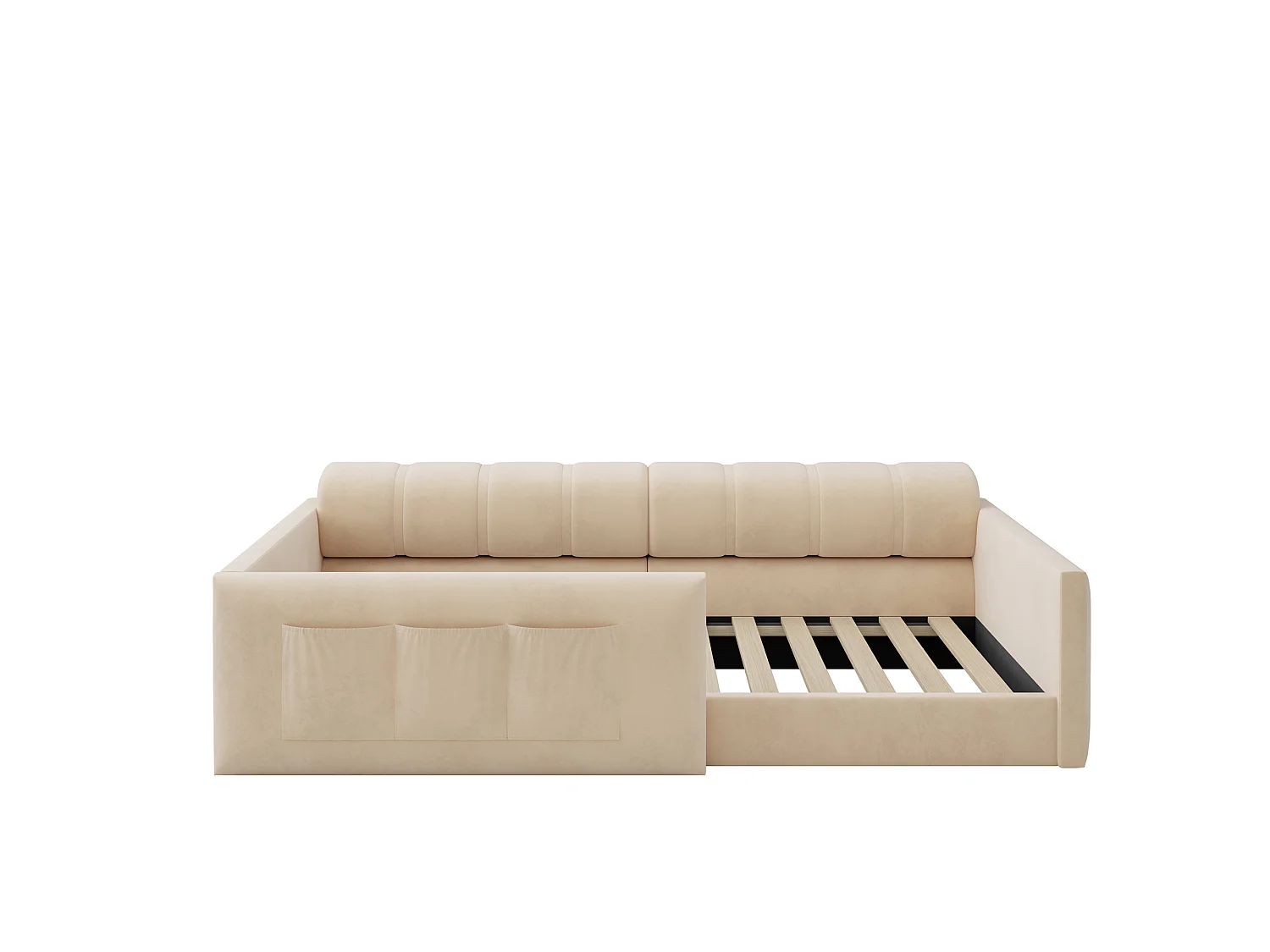 Canapé-lit enfant 90x200 cm - revêtement en velours - avec espace de rangement - beige (matelas non inclus)